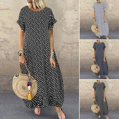 🔥KJØP 2 OG FÅ GRATIS FRAKT👗Polka Dot Print-kjole med korte ermer i plussstørrelse