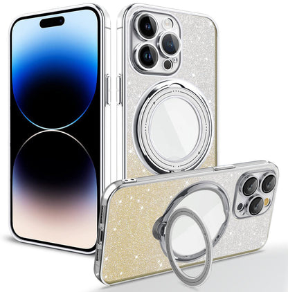 Galvanisert magnetisk glitteretui til iPhone med usynlig stativ.